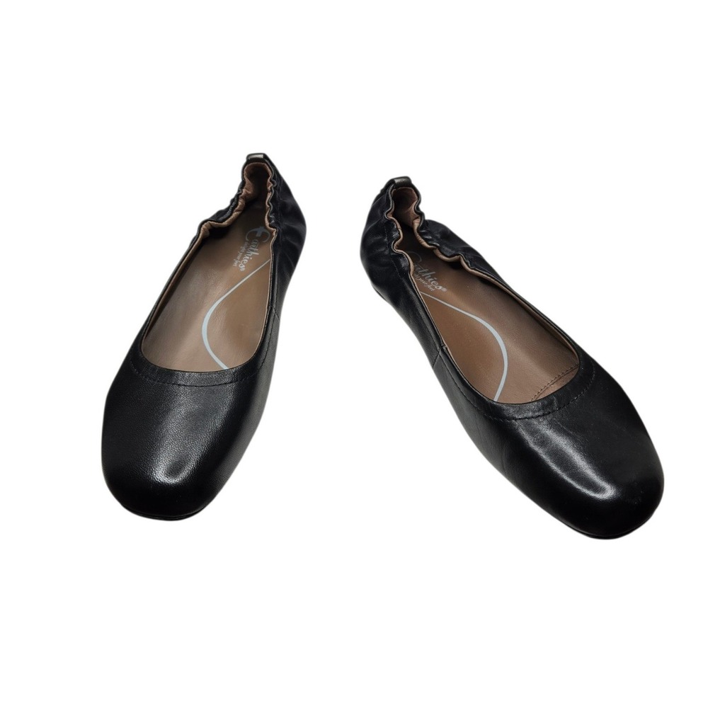 Earthies Tolo Black Leather Ballet Flats Size 7.5 Ruched Comfort Shoes Slip On - Picture 12 of 15